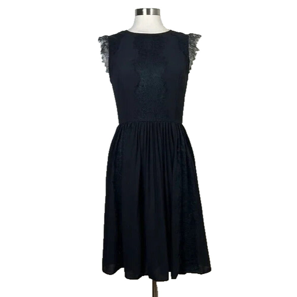Banana Republic Women's Black Sleeveless Lace Trim Pleated Cocktail Dress Size 4